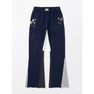 MNML Sweatpants Mens Blue/Gray Sz M Contrast Bootcut Paint Splatter Comfy Frayed